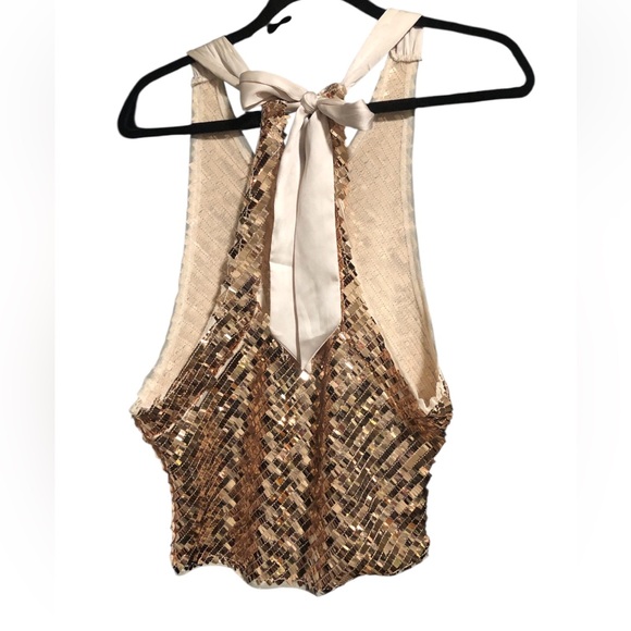 Free People Womens Sequin Halter Ribbon Tie Top in Rose Gold NWOT size M - Picture 6 of 12